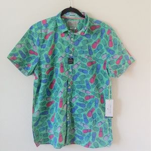 Made To Live Pineapples Button Up Shirt Size Medium Slim Fit Aquamarine